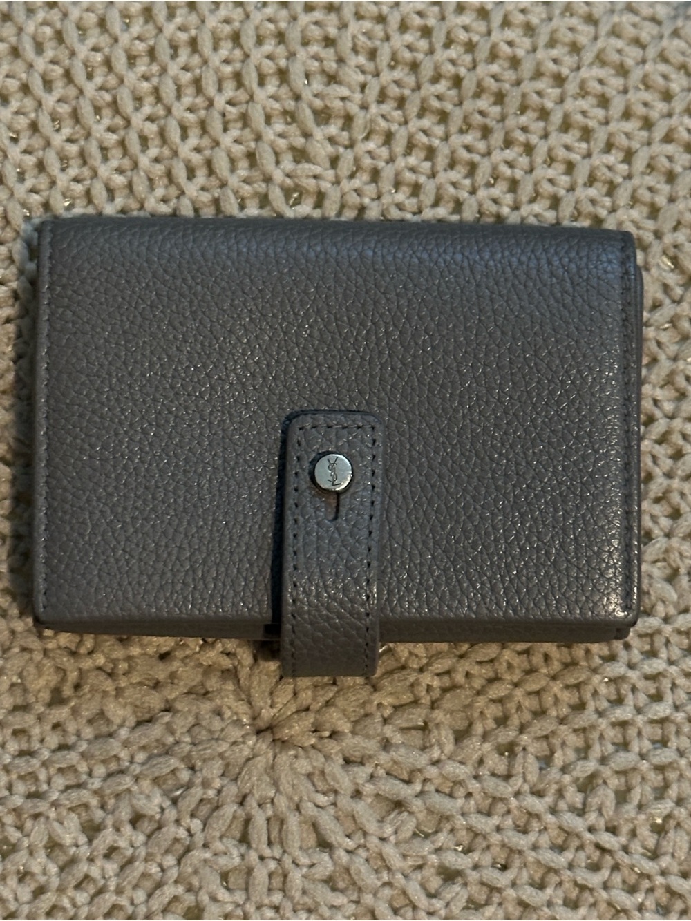 Authentic YSL Gray Pebbled Leather Key Holder with Silver Hardware